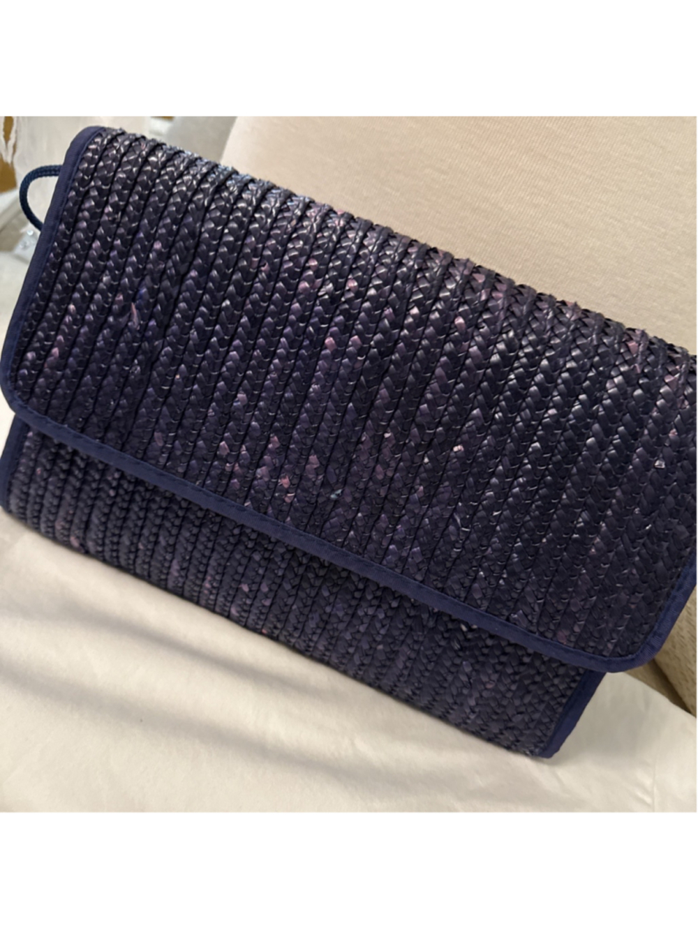 Waves Tandem Bags Of California Navy Straw Raffia Envelope Clutch Bag